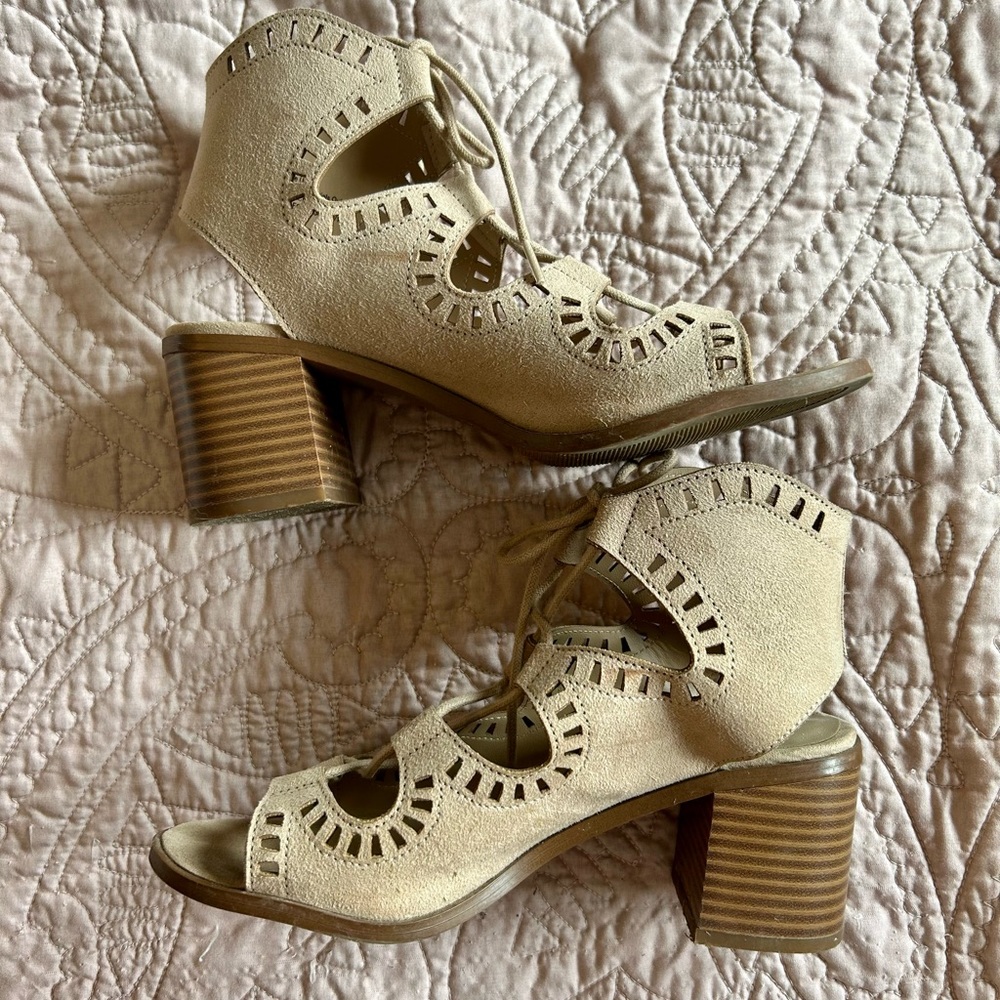 Suede Lace up Block Heel